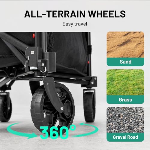 3 in 1 Wagon Cart Converts to Bench 120L Foldable Cart Side Open (Black Updated Compact)