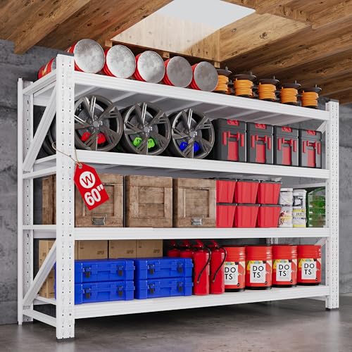 60” Wide Heavy Duty Metal Garage Shelving (White / 60"Wx24"Dx70" H)
