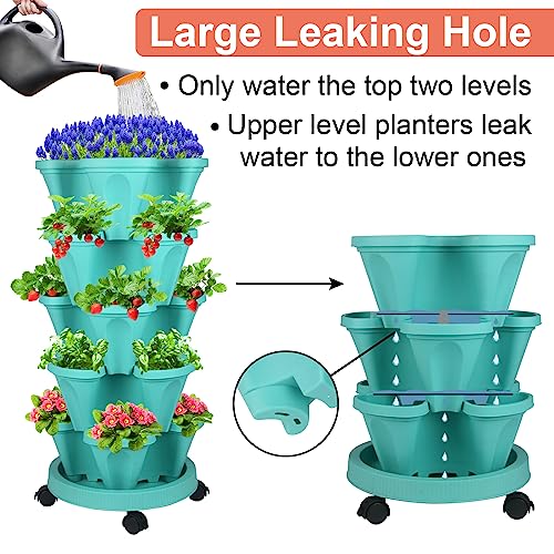 Stackable Vertical Garden Planter with Wheels (Teal / 5Tier-1 Pack)