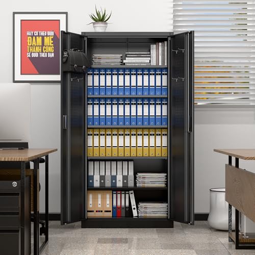 71" Black Lockable Metal Storage Cabinet (Black / 18"D x 34"W x 71"H)