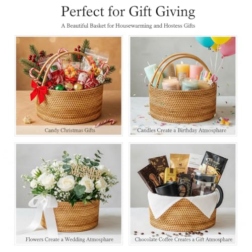 Rattan Picnic Basket with Handle (brown / Medium Oval – 14 x 10.2 x 6 in)