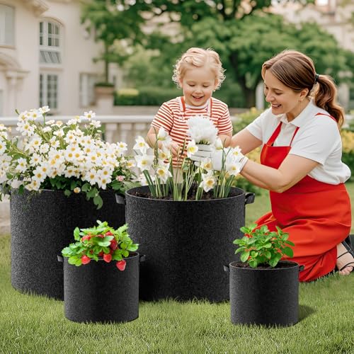 10 Pack Fabric Grow Bags 5 Gallon (Black / 5 Gallon)