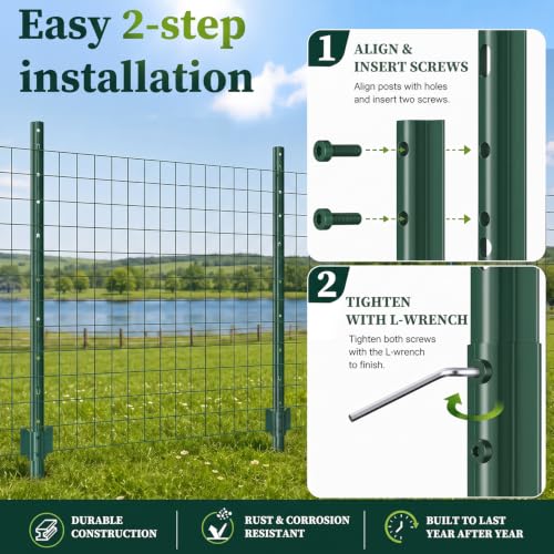 Metal Garden Fence Posts (7FT-10P / Green)
