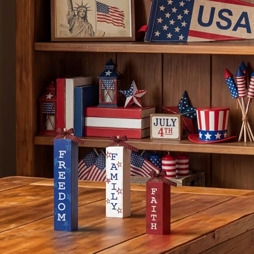 Smile 3 Pcs Wooden Veterans Day Patriotic Memorial Day Indoor Decorations (Memorial)