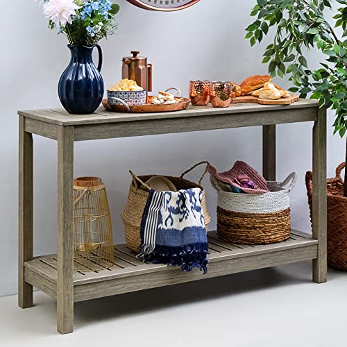 Solid Wood West Lake Outdoor Console Table (Weathered Gray/Teak)