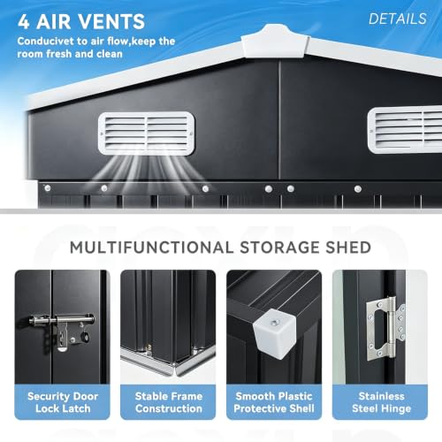 8x6 FT Outdoor Metal Storage Shed with Lockable Doors (Black / 8'x6')