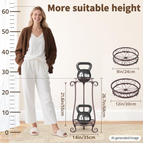 Metal Corner Plant Flower Stand Tall Indoor Outdoor (Vintage Bronze / 2 Tier)