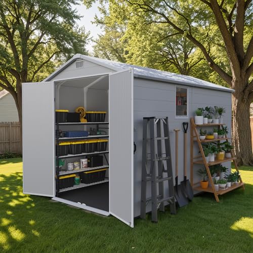 6X10 FT Plastic Outdoor Storage Shed with Floor (Light Gray / 6x10)
