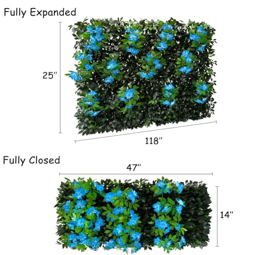 Expandable Fence Privacy Screen for Balcony Patio Outdoor (Branches -Blue Fowers)