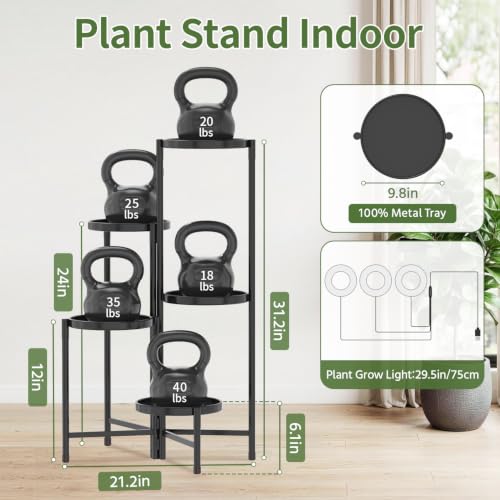 Plant Stand Indoor 10 Inch Large Tray With Lights (Black with Light / 5 Tier)