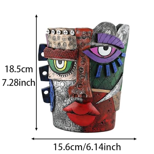 Abstract Face Head Planter Picasso Colorful Art Resin Flower Pot
