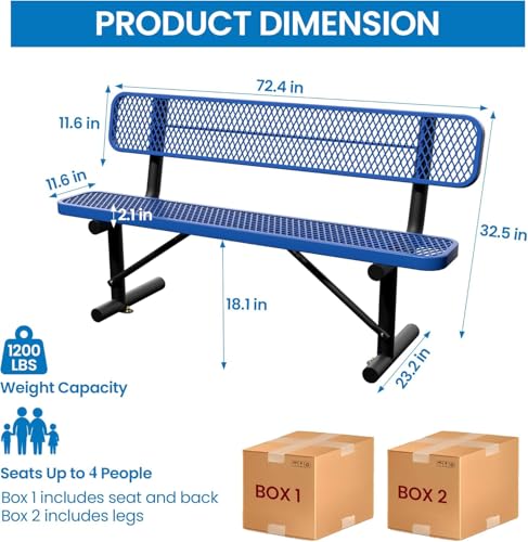 6 Feet Steel Park Bench for Outside (6 FT / Dark Blue)
