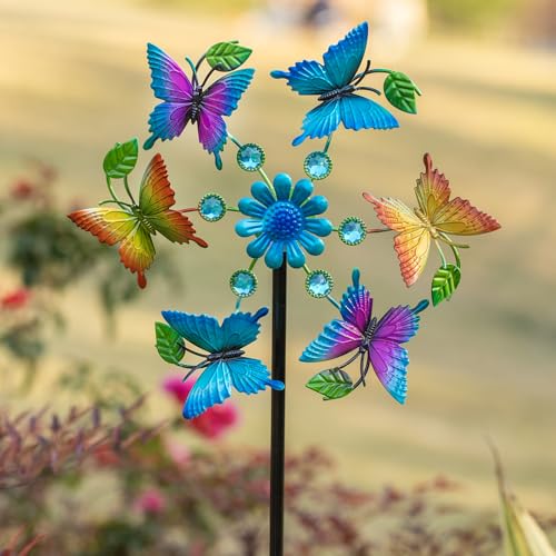 44" Colorful Butterfly Garden Wind Spinners (44" Butterfly Flowers)