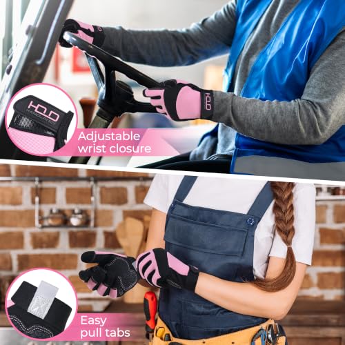 Work Gloves for Women (Medium (Pack of 1) / Black Pink)