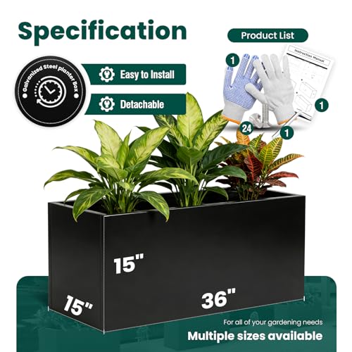 Metal Rectangular Planter Black Galvanized Steel 36" L x 15" W x 15" H (Black / 36" L x 15" W x 15" H)