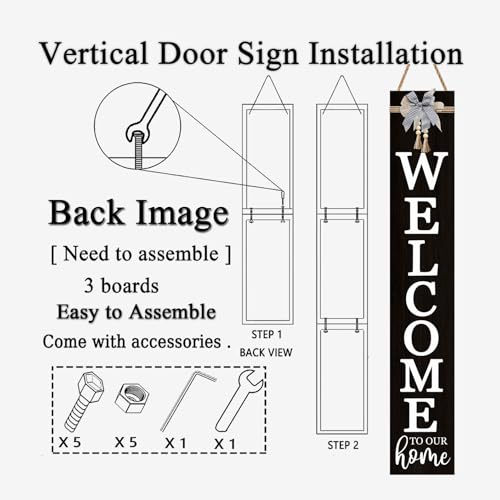 Vertical Wood Welcome Sign 47.2x7.8 Inch Farmhouse Rustic Decor for Front Porch (Black / 7.8" x 47.2" / Welcome To Our Home)