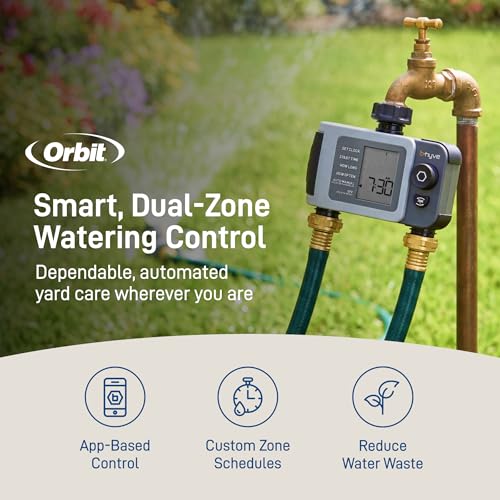 B-hyve XD 2-Port Smart Hose Watering Timer - Features Dual Outlet Irrigation Control - App Controlled Watering Timer with Bluetooth - Weatherproof Battery Powered - 24632