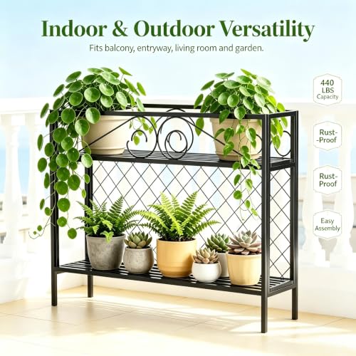2 Tier Metal Narrow Plant Stand Indoor Outdoor 47.24L easy assembly