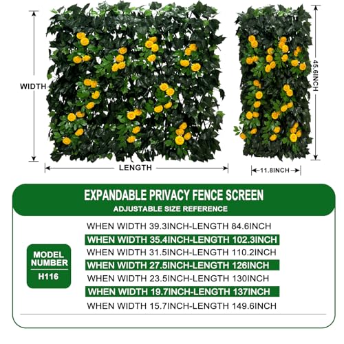 Artificial Expandable Ivy Privacy Fence Screen (BRANCH-JUHUA YELLOW)