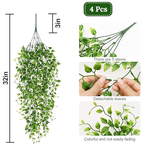 4Pcs Artificial Hanging Plants (Boston Ivy / 4Pcs Plants)