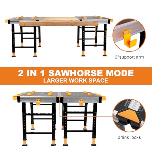 Portable Workbench 1000Lbs Capacity 2026 Upgraded Adjustable 5 Level Height Heavy Duty Folding Work Table with 2 Quick Clamps (Adjustable Height)