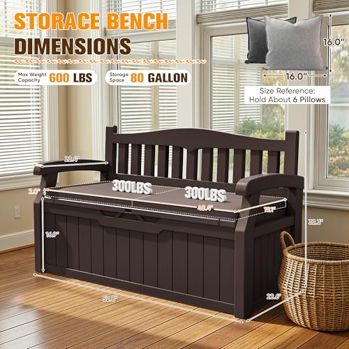 80 Gallon Resin Outdoor Storage Bench with Cushion (Brown / 80 Gal with Cushion)