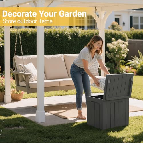 Outdoor Storage Box 31 Gallon Storage Box with Lid for Patio Furniture (31 Gallon / Dark Grey)