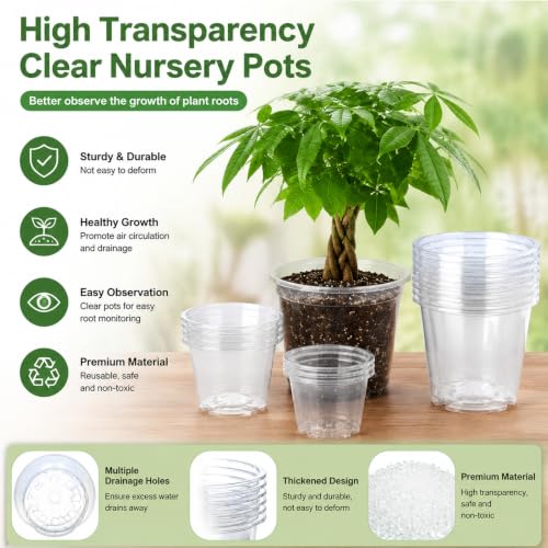 45 Pack Large Clear Nursery Pots 7 (Clear / 10/8/7 Inch)