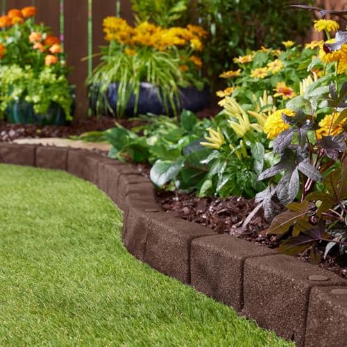 4' Rubber Cobblestone Flexible No Dig Landscape Mulch Border Edging with Anchoring Spikes for Lawns (4 Edgers)