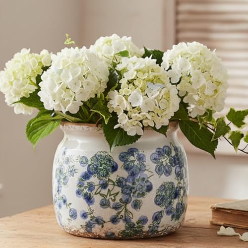 Vintage Cottage Ceramic Planters (Deep Blue Floral / 6.3 in)