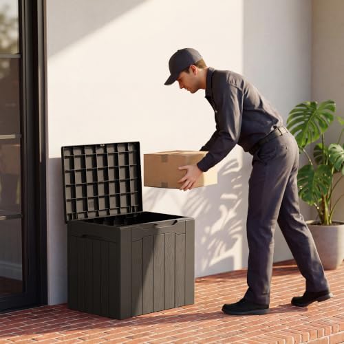 33 Gallon Resin Deck Box All Weather Outdoor Storage Boxes (Dark Brown / 33 Gallon)