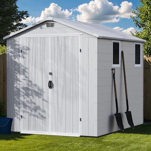 6x8FT Plastic Outdoor Storage Shed with Floor (6x8FT / Light Gray)