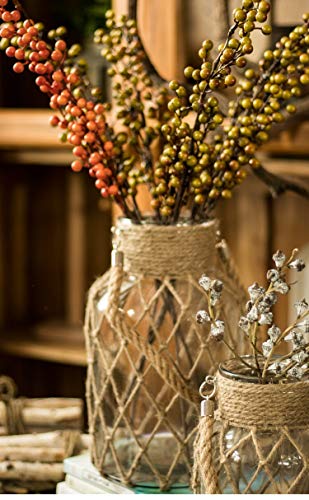 Rustic Hanging Mason Jar Creative Rope Net Dry Flower Glass Vase with Handle