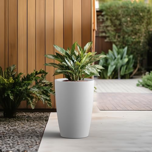 Large Round Tapered White Concrete Planter 22.4" Tall (Pure White / 22.4"H (Single Planter))