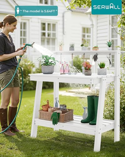 3 Tier Outdoor Potting Bench with Storage (White / Sleek)