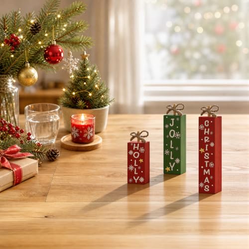 Smile Christmas Jolly Holly Wooden Tabletop Sign (Letter Jolly)