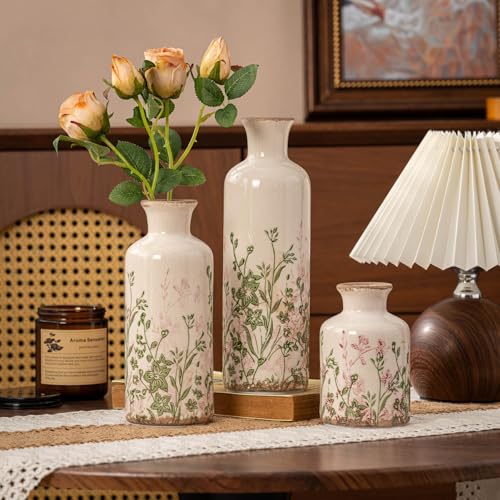 Vintage Floral Ceramic Pitcher Vase with Handle (Pink-004)
