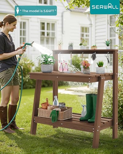 3 Tier Outdoor Potting Bench with Storage (Brown / Sleek)