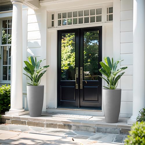Large Round Tapered Pale Gray Concrete Planter 23.6" Tall (Natural Concrete / 23.6"H)
