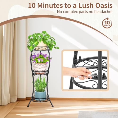 3 Tiers Metal Corner Plant Flower Stand Tall Indoor Outdoor (Classic Black / 3 Tier)