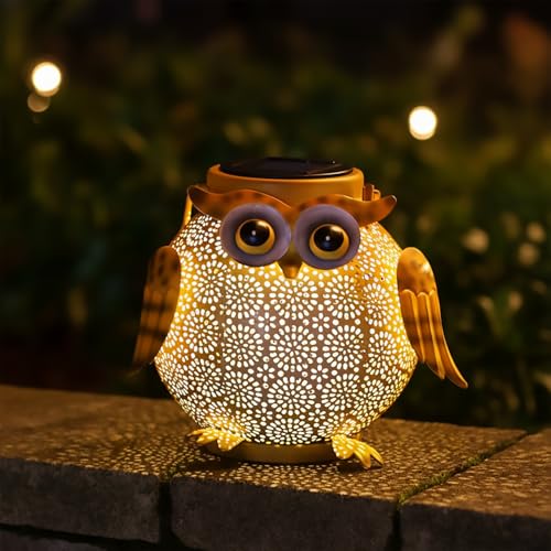 Solar Owl Lights Outdoor Waterproof (1 Pack yellow owl lantern)