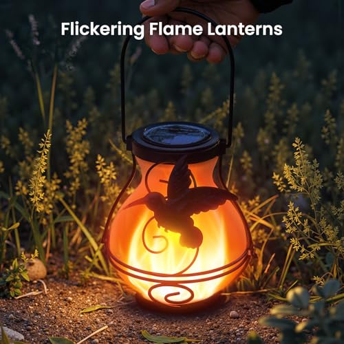 4 Pack Solar Lanterns Outdoor Waterproof Flickering Flame Lights Hummingbird Metal Hanging Solar Lantern Patio Porch Garden Decoration (4 Packs)