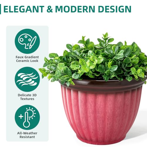 15" Large Planters for Outdoor Plants Set of 2 Plastic Flower Pots (15"-gradient Coral Pink)