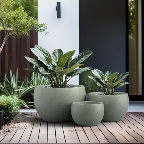 Set of 3 Mint Green Concrete Bowl Planters 19.9" 15.7" 11.8" Dia (3 Count)