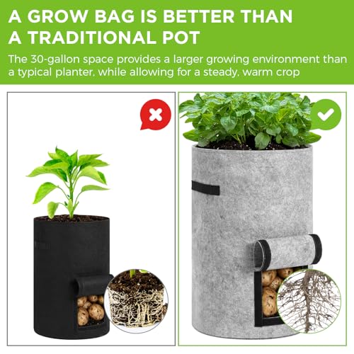 4 Pack 30 Gallon Potato Grow Bags with Harvest Window (Black, Gray)
