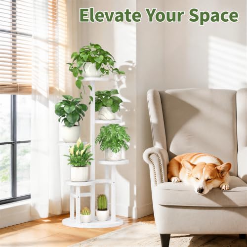 Wood Small Plant Stand Table Tall for Indoor Corner (Classic White / 5 Tier)