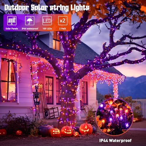 2 Pack Solar Halloween Lights Orange and Purple (Orange and Purple / 100LED*2)