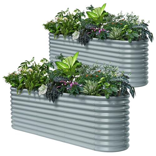 2Pcs 8x2x2.5 ft Galvanized Raised Garden Bed (Gray / 8x2x2.5ft)