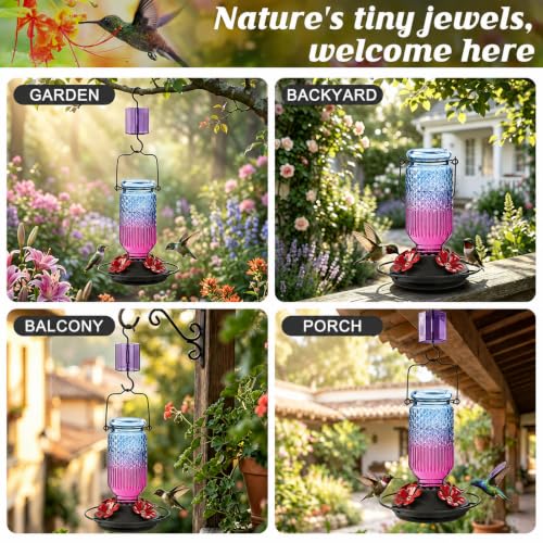 Glass Hummingbird Feeder for Outdoors (Blue-Purple Ombre)