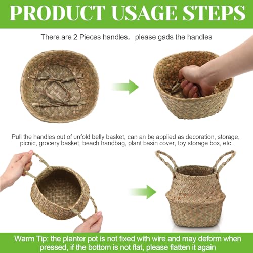 4 Pcs Woven Seagrass Baskets Belly Basket (XXS,6.3''Dx5.5''H)
